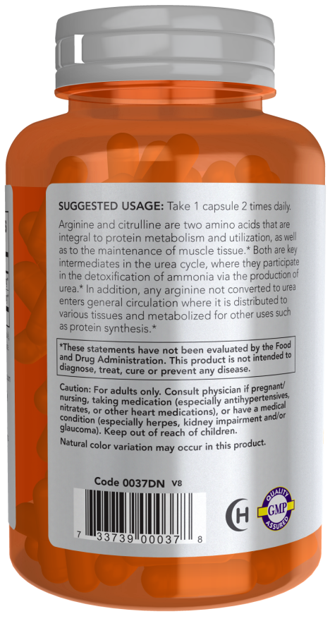 Now ARGININE 500mg CITRULLINE 250mg 240 VCAPS