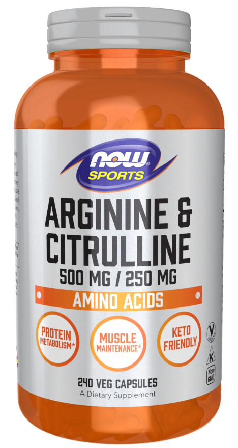 Now ARGININE 500mg CITRULLINE 250mg 240 VCAPS