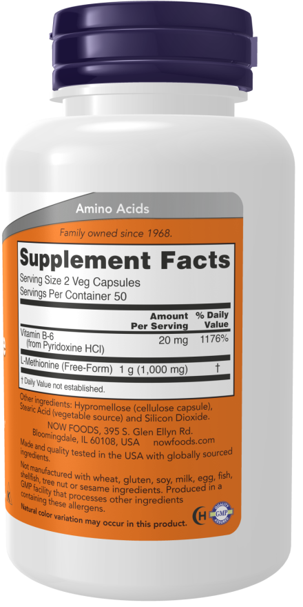 Now L-METHIONINE 500mg 100 VCAPS