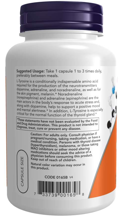Now TYROSINE 750mg 90 VCAPS