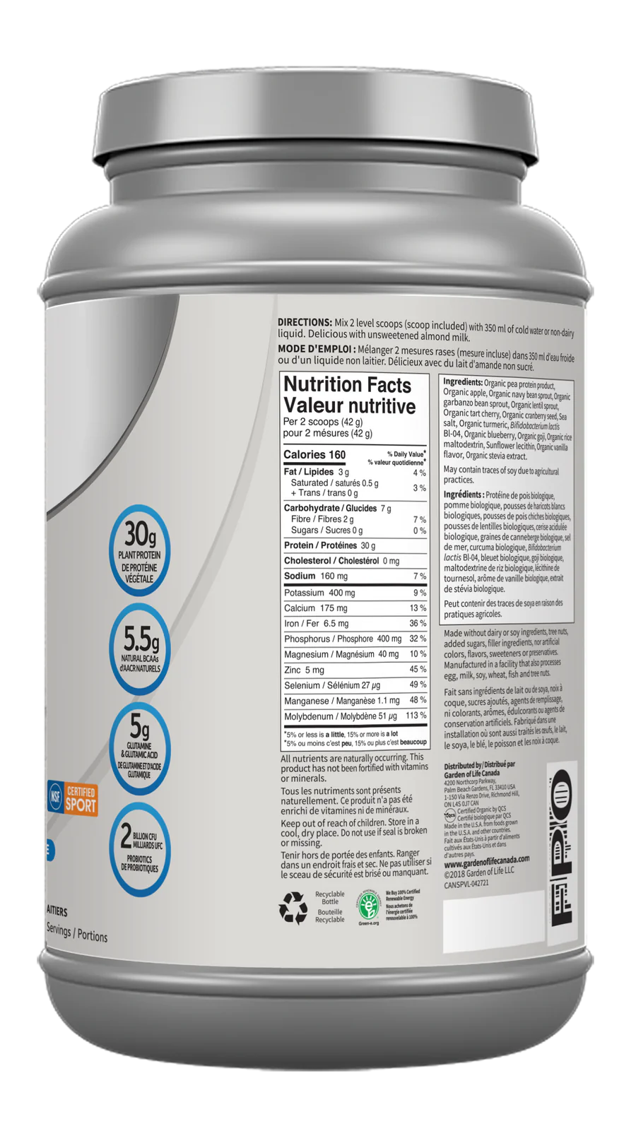 Garden of Life Sport Organic Plant-Based Protein Vanilla 806g POWDER