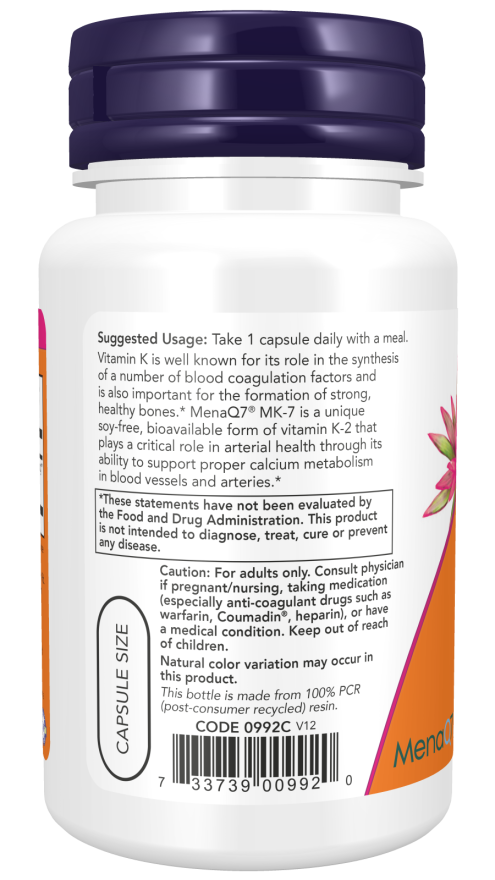Now VITAMIN K-2 (MK7) 100 mcg 120 VCAPS