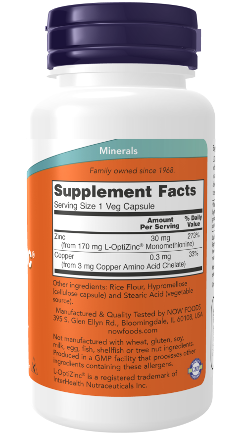 Now L-OPTIZINC(R) 30mg + COPPER 100 VCAPS