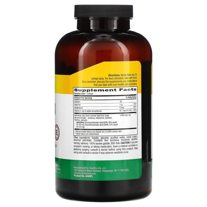 Country Life OMEGA-3 FISH OIL 1000MG 100 Softgel
