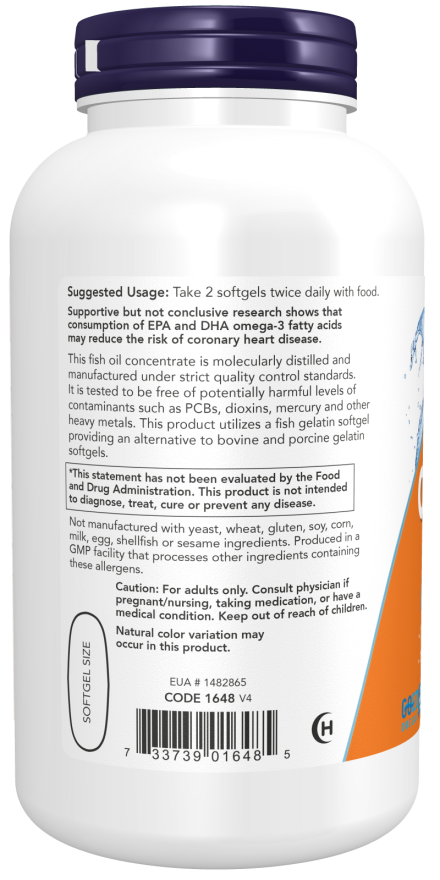 Now OMEGA-3 FO 1000mg 180/120 FISH GELATIN 200 SGLS