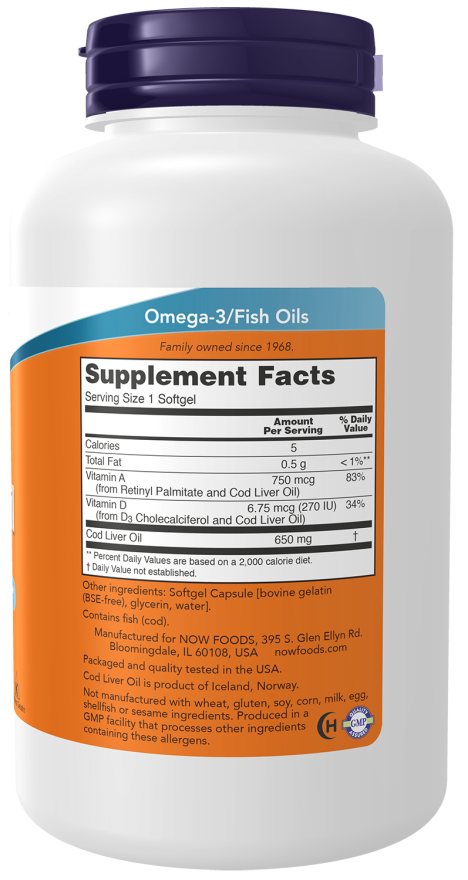 Now COD LIVER OIL 650MG 250 SGELS