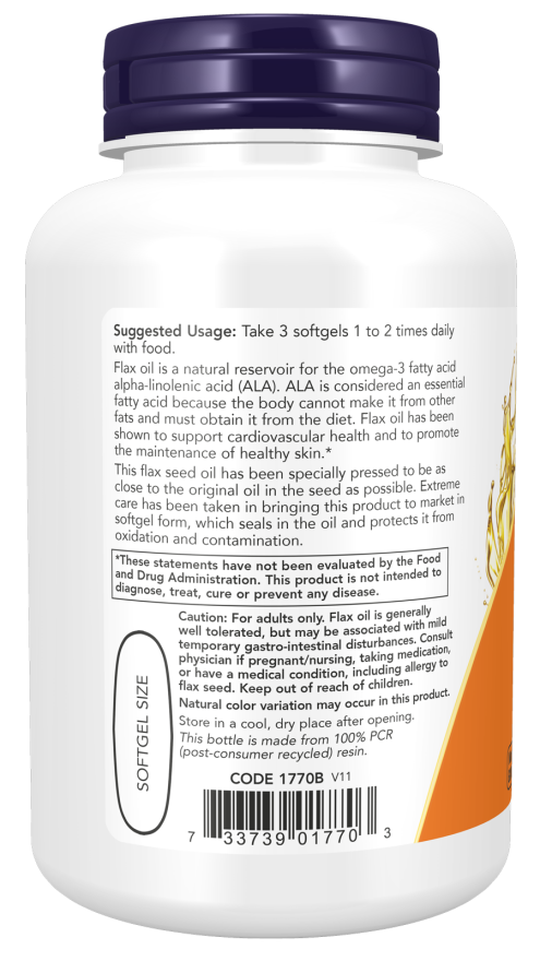 Now FLAX OIL ORGANIC 1000mg 250 SGELS