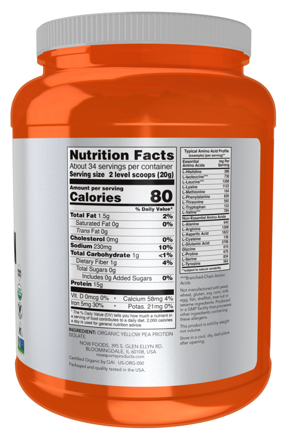 Now ORGANIC PEA PROTEIN 1.5 LBS