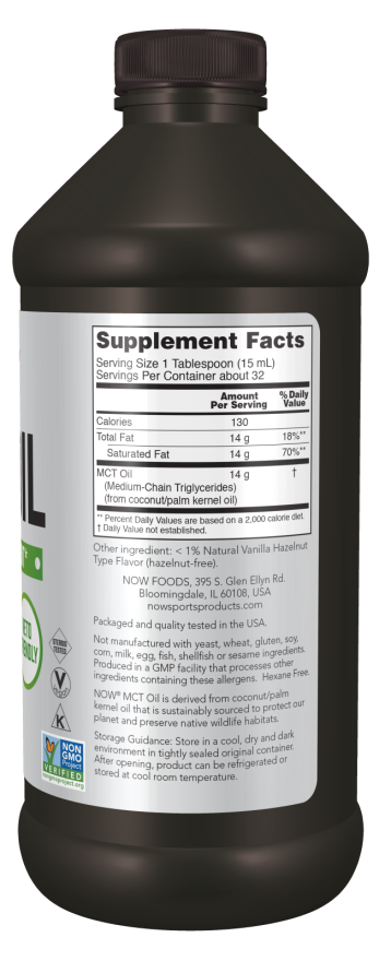 Now MCT OIL - VANILLA HAZELNUT FLAVOR 16 FL OZ