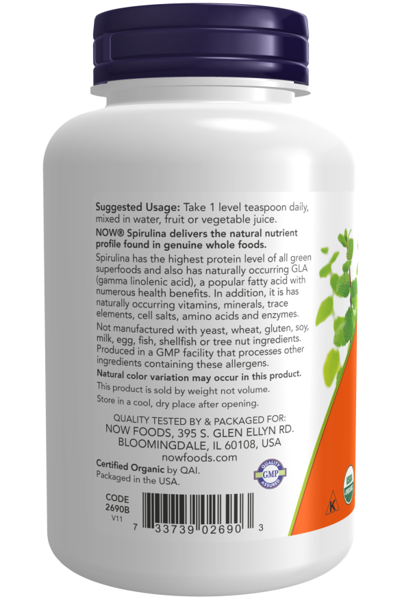 Now ORG SPIRULINA POWDER 4 OZ