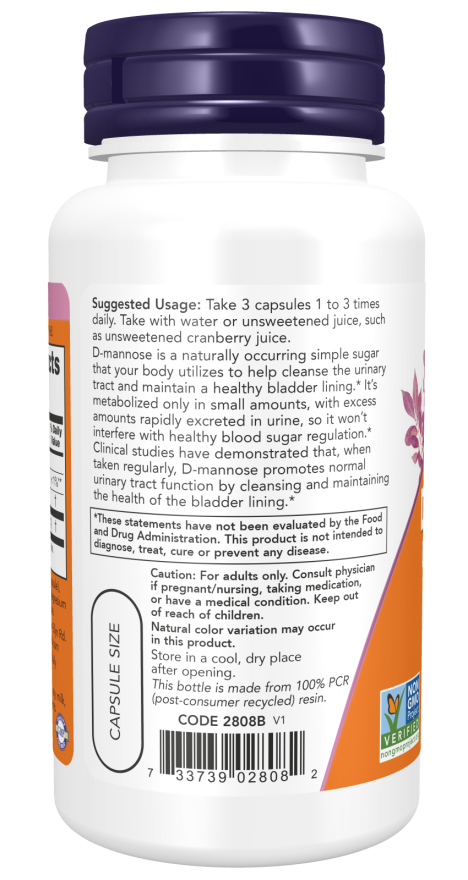Now D-MANNOSE URINARY SUPPORT 500MG 60 VCAPS