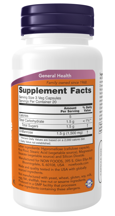 Now D-MANNOSE URINARY SUPPORT 500MG 60 VCAPS