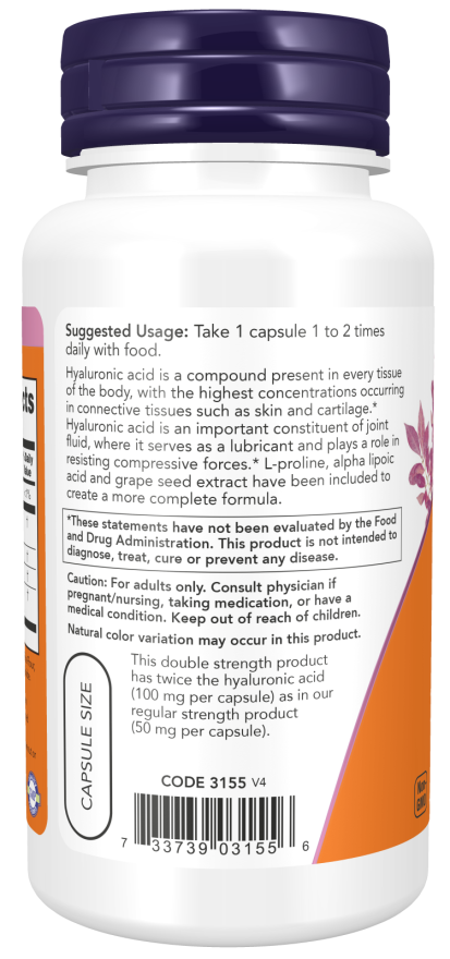 Now HYALURONIC ACID 100MG 2X PLUS 90 VCAPS