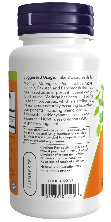 Now MORINGA 400MG ORGANIC 90 VCAPS