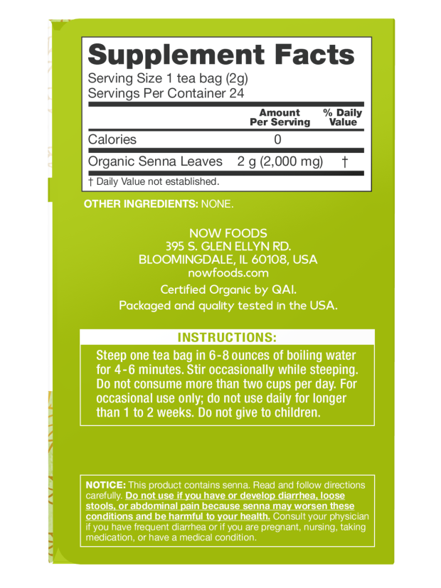 Now SENNA ORGANIC TEA BAGS 24 BAGS