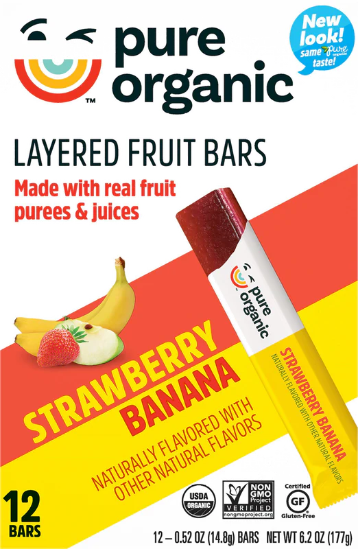 PURE ORGANIC Strawberry Banana Fruit Bar 6.2 OZ - 12 bars
