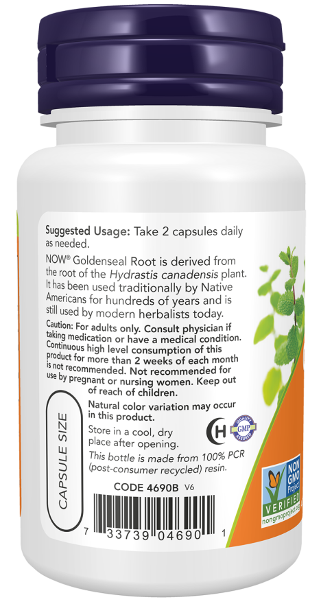 Now GOLDENSEAL ROOT 500mg 50 VCAPS