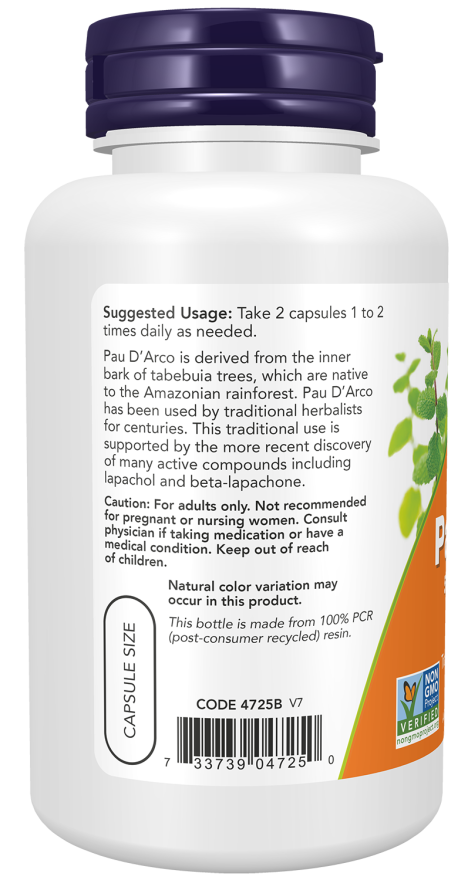 Now PAU D' ARCO 500mg 250 VCAPS