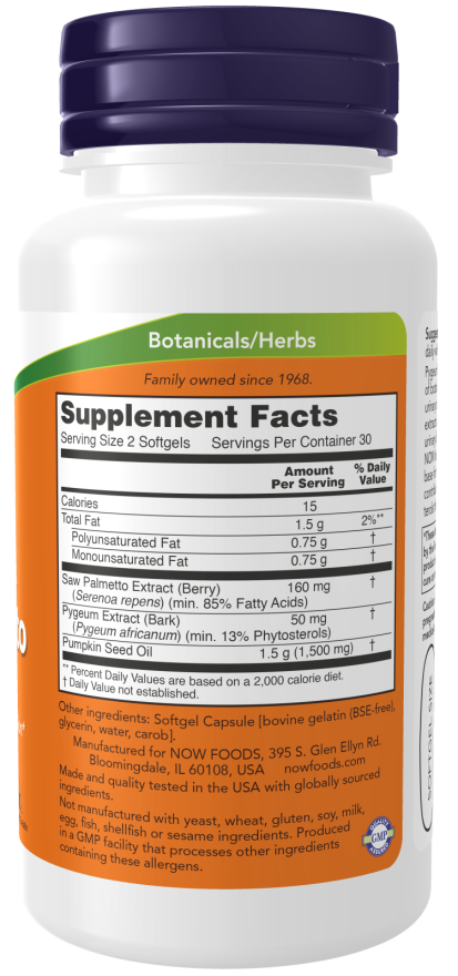 Now PYGEUM & SAW PALM EXT 25/80mg 120 SGELS