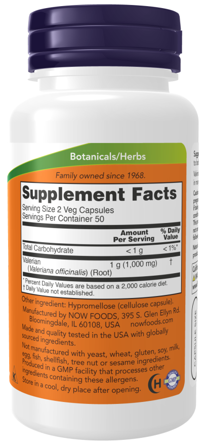 Now VALERIAN ROOT 500mg 250 VCAPS