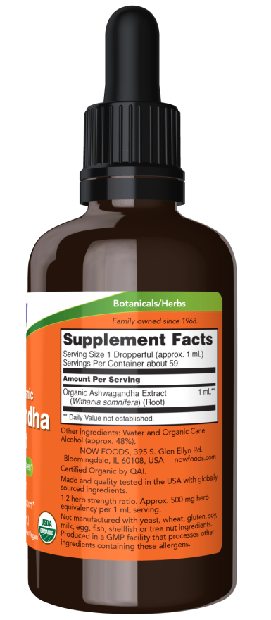 Now ASHWAGANDHA LIQUID EXT ORGANIC 2 OZ