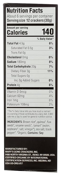 MARY`S GONE CRACKERS Black Pepper 6.5 OZ