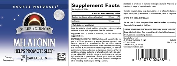 SOURCE NATURALS SLEEP SCIENCE MELATONIN 10MG TAB 240T