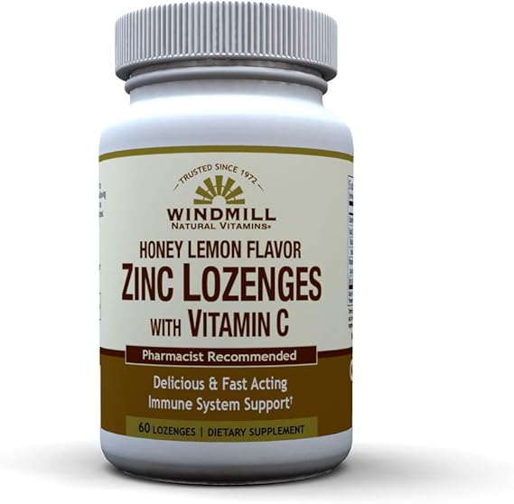 PASTILLAS DE ZINC WINDMILL HEALTH CON VITAMINA C MIEL Y LIMÓN 60 UNIDADES