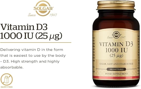 Solgar Vitamin D3 (Cholecalciferol) 25 mcg (1000 IU) Softgels 100softgel