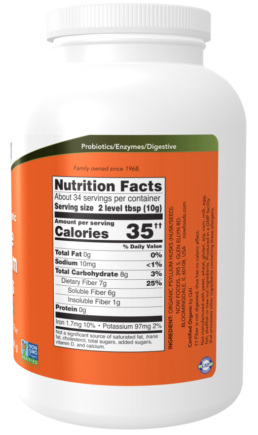Now ORGANIC PSYLLIUM HUSK WHOLE 12 OZ
