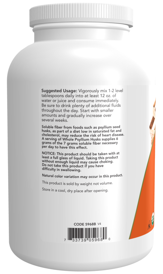 Now ORGANIC PSYLLIUM HUSK WHOLE 12 OZ