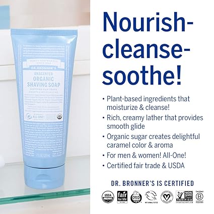 DR.BRONNER'S ORGANIC SHAVING SOAP UNSCENTED 7 FLOZ