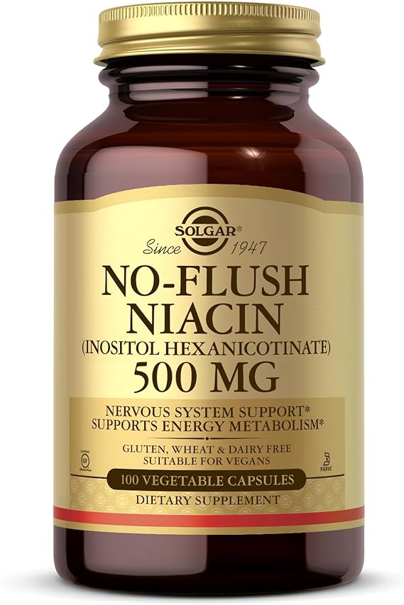 Solgar No-Flush Niacin 500 mg Vegetable Capsules (Vitamin B3) (Inositol Hexanicotinate) 100V cap