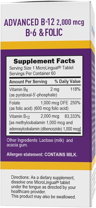 Advanced B-12 2,000 mcg B-6 2 mg / Folic Acid 600 mcg