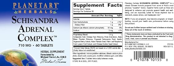 COMPLEJO DE ESQUISANDRA PARA LAS GLÁNDULAS SUPRARRENALES DE PLANETARY HERBALS, 60 TABLETAS