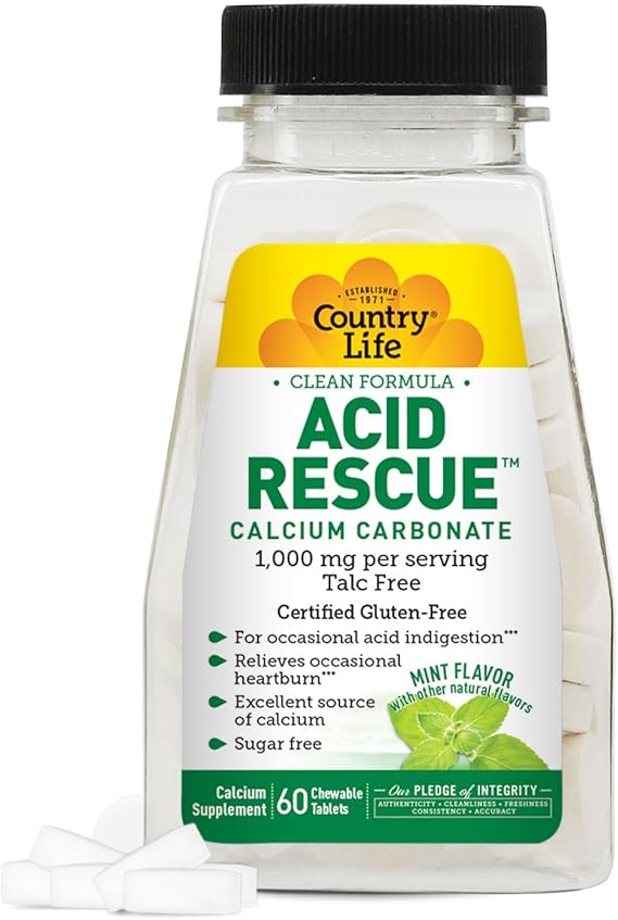 Country Life ACID RESCUE MINT FLAVOR 60 Wafer