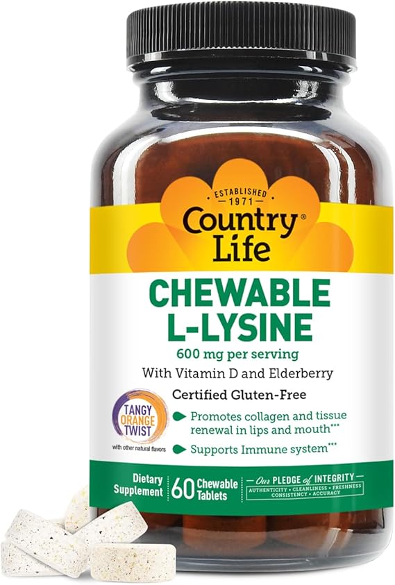 Country Life CHEWABLE L-LYSINE 600MG 60 Chewable