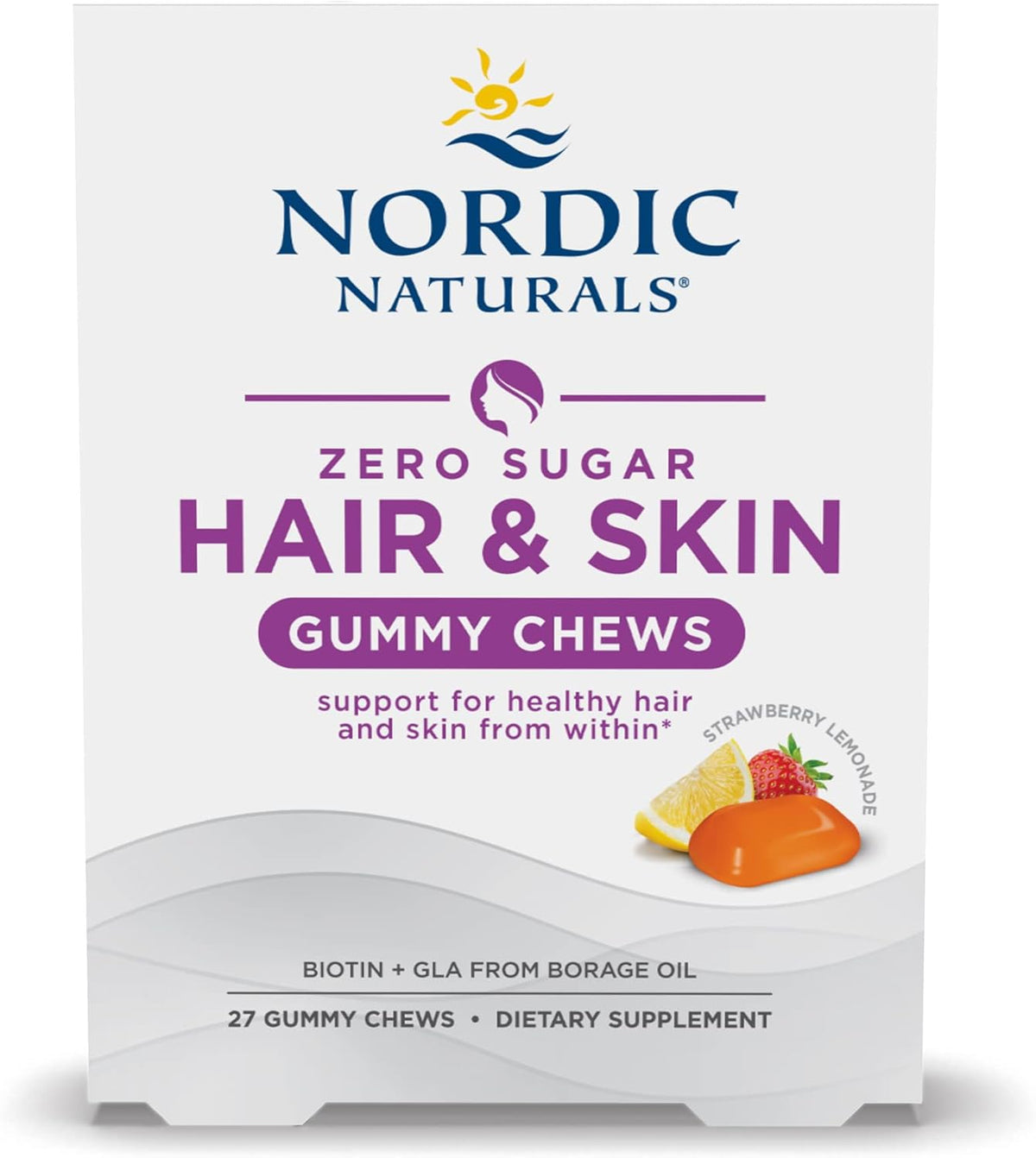 Gomitas masticables para el cabello y la piel sin azúcar de Nordic Naturals, 27 gomitas