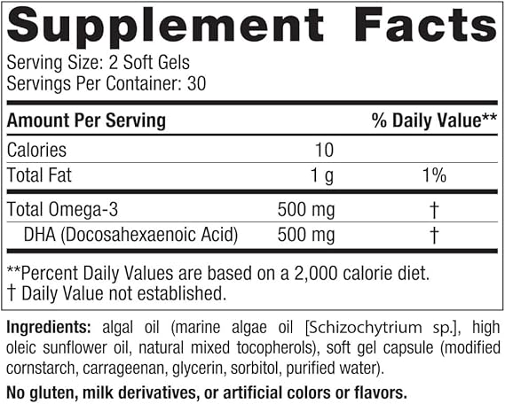 Nordic Naturals Algae DHA 500 mg 60 Soft Gels
