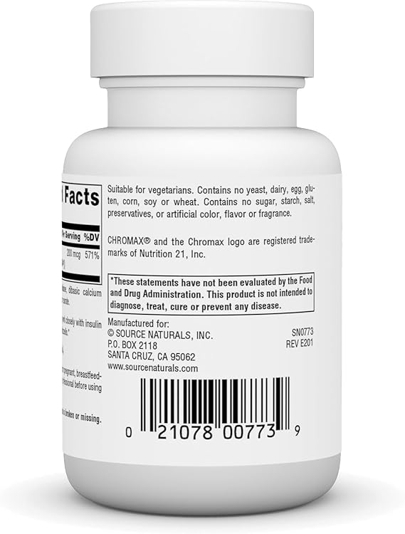 SOURCE NATURALS CHROMIUM PICOLINATE 200MCG 60