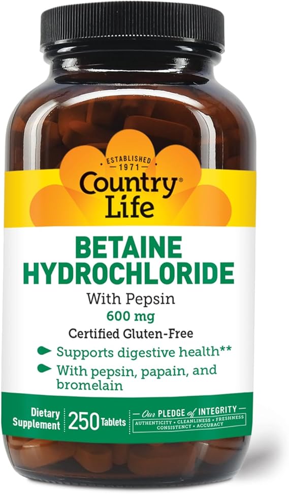 Country Life BETAINE HCL 600MG 250 Tablet