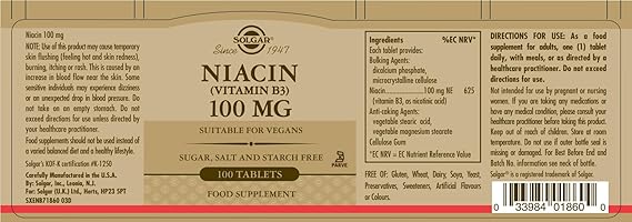 Solgar Niacin (Vitamin B3) 100 mg Tablets 100tablet