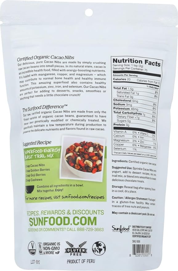 Sunfood Cacao Nibs 8oz