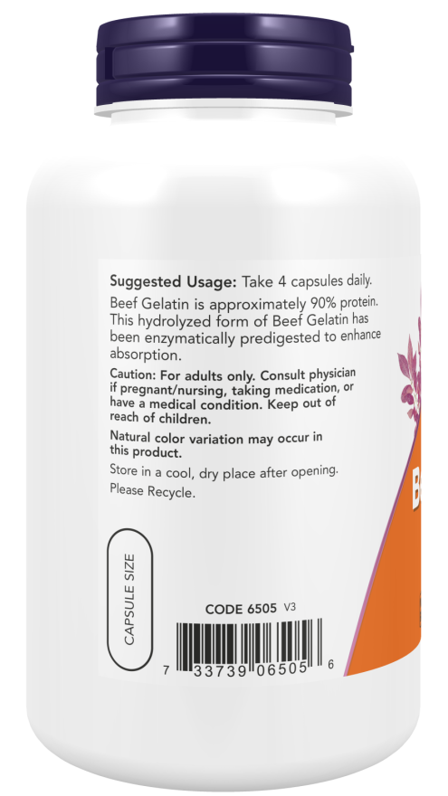 Now BEEF GELATIN 550mgHYDROLYZED200caps