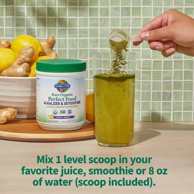 Garden of Life Raw Organic Perfect Food Alkalizer and Detoxifier Lemon-Ginger 282g POWDER