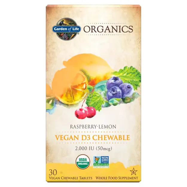 Garden of Life GOL Organics Vegan D3 Raspberry-Lemon 30ct CHEWABLES