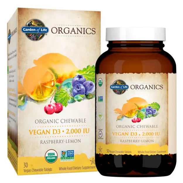 Garden of Life GOL Organics Vegan D3 Raspberry-Lemon 30ct CHEWABLES