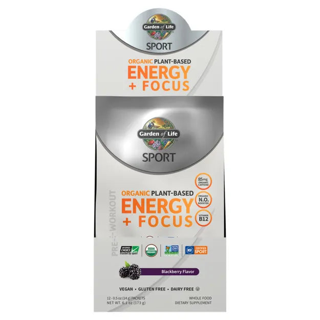 Garden of Life Sport Organic Plant-Based Energy plus Focus Blackberry 12ct TRAY