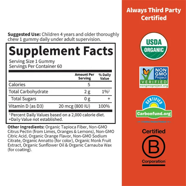 Garden of Life Kids Organic Vitamin D3 Orange 60ct GUMMY