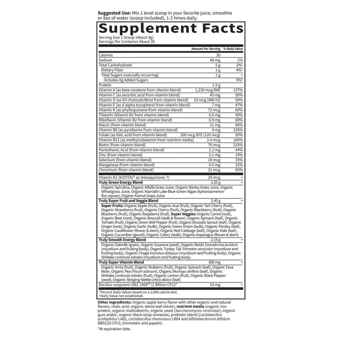 Garden of Life Sport Organic Greens Apple Berry 270g - POWDER